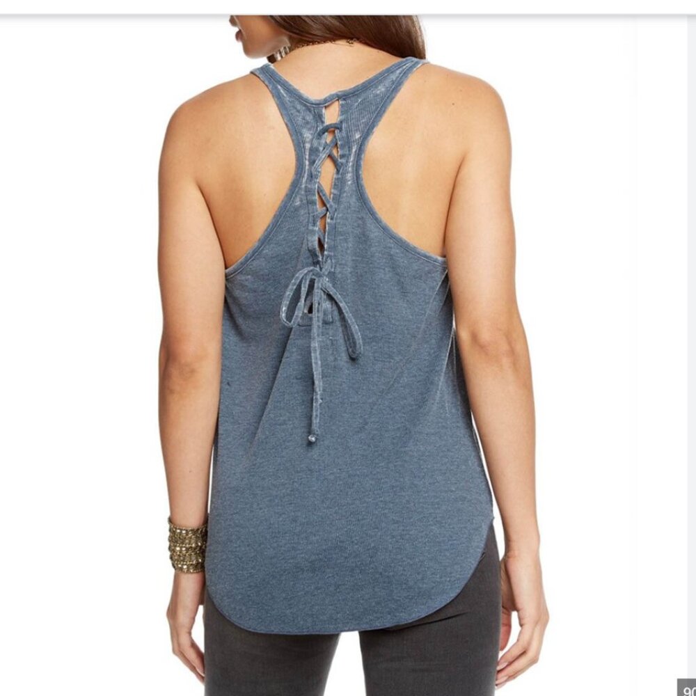 Chaser Vintage Rib Lace-Back Racerback Tank Top BEIGE